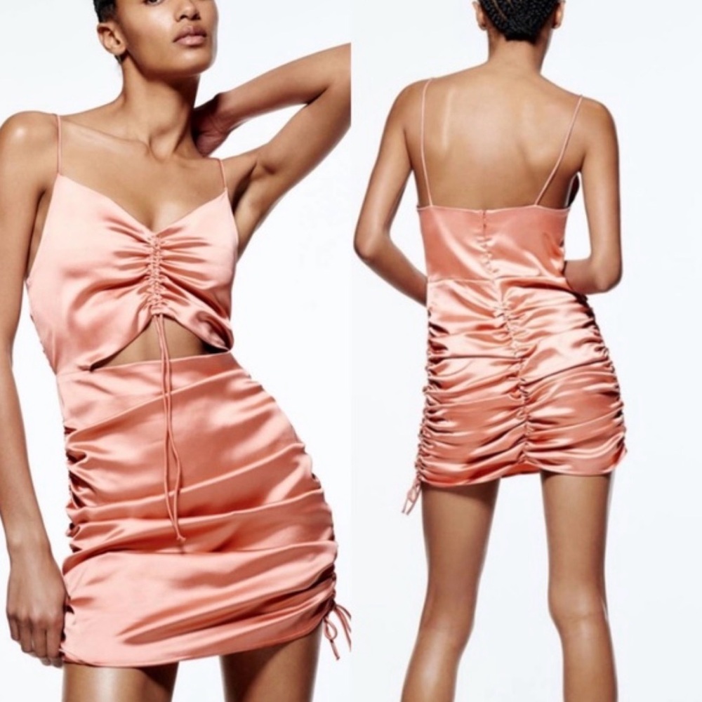 Zara Satin Mini Dress in Coral